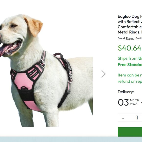 Eagloo Dog Harness Pink Black L No Pull Harness Reflective + Retractable Leash - Picture 16 of 16